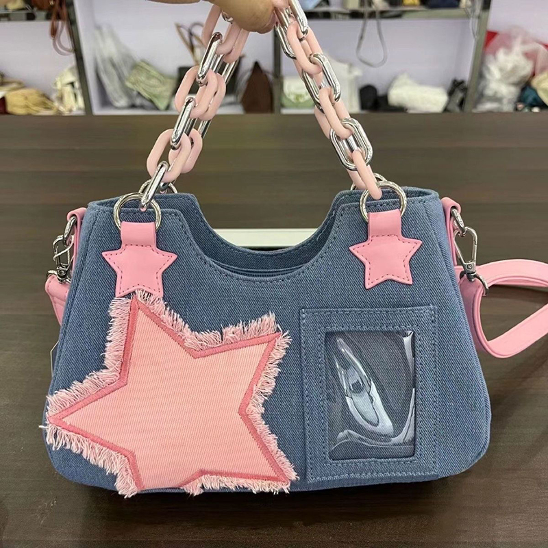 Luxury Bags Tote - Tas Selempang Wanita Denim, Tas Belanja