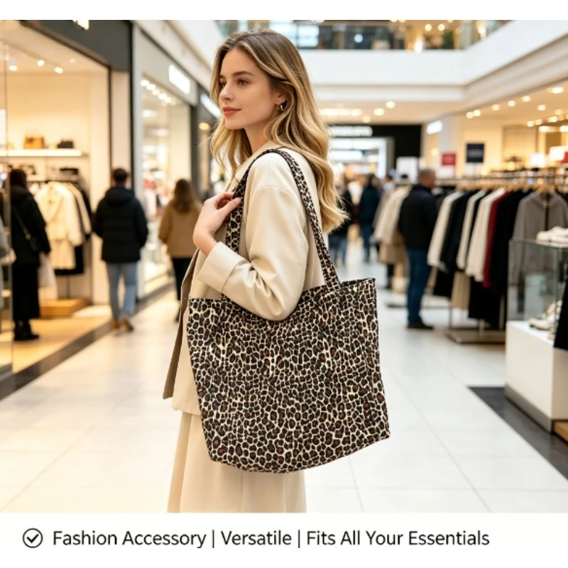 Tas Tote Kanvas Motif Leopard  - Quiet Luxury Bags Tote ulasan dan harga