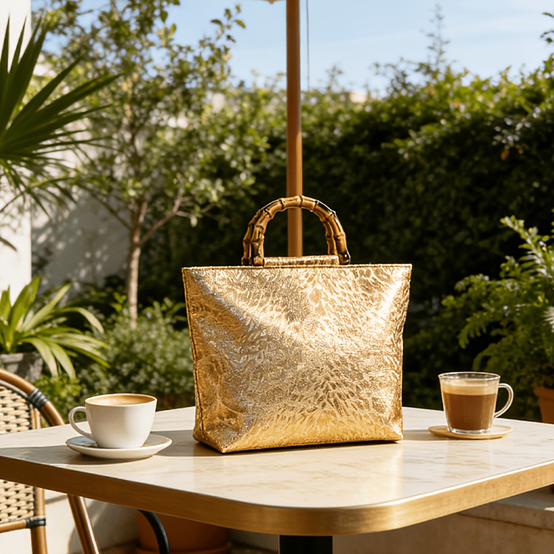 Tas tote jacquard daun emas me - Luxury Bags Collection ulasan dan harga